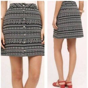 Anthropologie Maeve Fieldnotes Skirt 2 Black Ivory Button-Through Women's